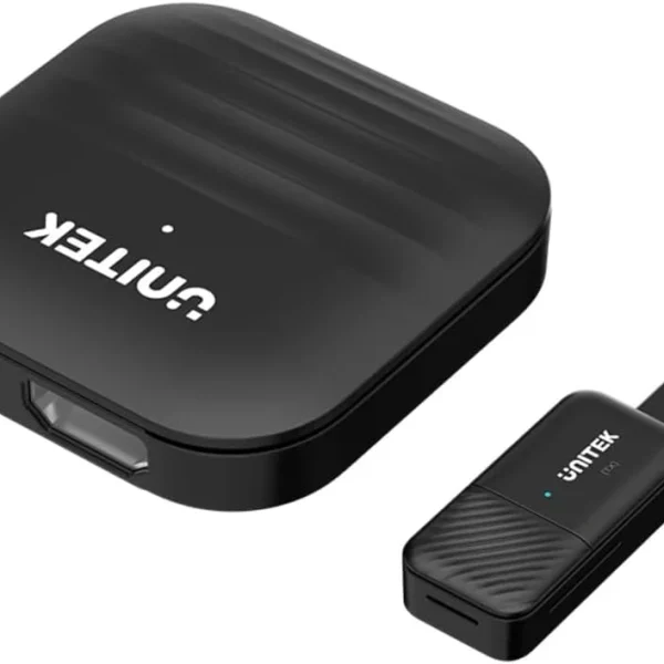 Bộ Truyền HDMI Không Dây 50M Đầu Vào USB-C Unitek V1184A01 1 RX vuông 2 cổng USB-C và HDMI, TX dongle gập cắm USB-C có đèn LED — chi tiết Unitek V1184A01