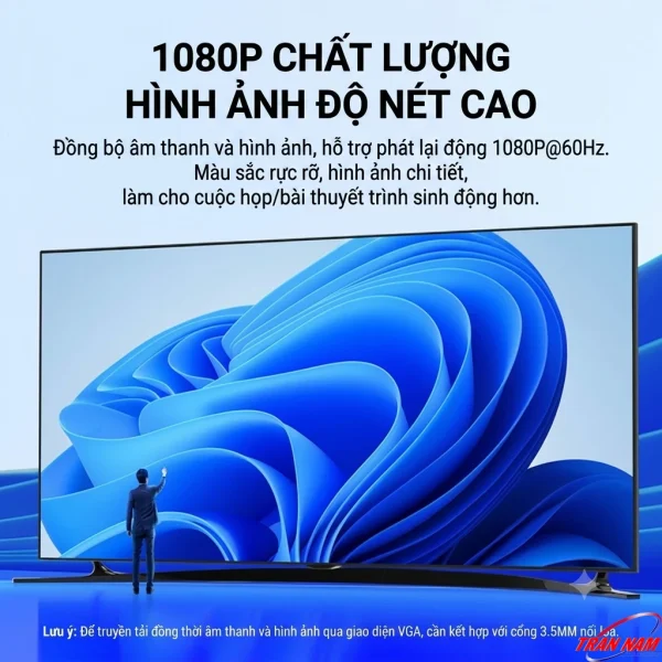 Unitek V158A truyền hình ảnh Full HD 1080P@60Hz sắc nét — VGA cần kết hợp jack 3.5mm để có âm thanh