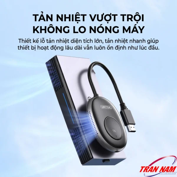 Thiết kế lỗ tản nhiệt diện tích lớn trên vỏ nhôm RX Unitek V158A, giúp hoạt động ổn định lâu dài, TX oval nối cáp HDMI