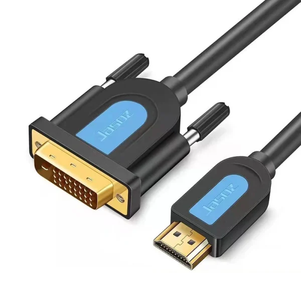 Cáp chuyển HDMI sang DVI Jasoz A105 — đầu DVI-D 24+1 mạ vàng có vít cố định và đầu HDMI Type-A mạ vàng, logo Jasoz