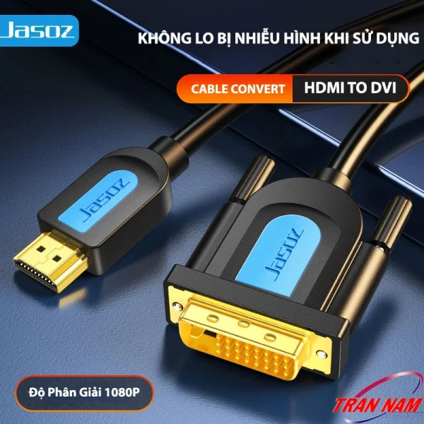 Cáp chuyển HDMI sang DVI Jasoz A105 chống nhiễu tín hiệu, đầu HDMI và DVI-D 24+1 mạ vàng, độ phân giải Full HD 1080P