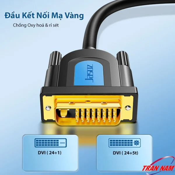 Đầu nối DVI mạ vàng chống oxy hóa của cáp Jasoz A105, tương thích cả DVI-D 24+1 và DVI-I 24+5