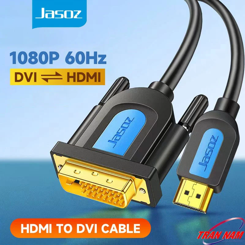 Cáp chuyển đổi 2 chiều HDMI sang DVI Jasoz A105, hỗ trợ Full HD 1080P 60Hz, đầu DVI-D mạ vàng và đầu HDMI mạ vàng