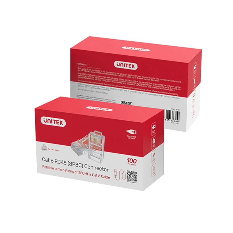 Đầu Bấm Mạng RJ45 Cat6 Xuyên Thấu Unitek OT1091ATP01 (1) Đầu Bấm Mạng RJ45 Cat6 Xuyên Thấu Unitek OT1091ATP01
