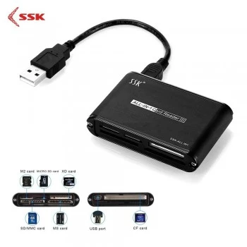 Sơ Đồ Khe Cắm Thẻ Nhớ SSK SCRM025 — M2, MicroSD, XD, SD/MMC, MS, CF Sơ đồ khe cắm thẻ SSK SCRM025: M2, MicroSD, XD phía trên; SD/MMC, MS, CF phía dưới