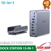 Dock Mở Rộng USB-C 15 Trong1 Unitek D1135AGY01 — Hỗ Trợ Xuất 3 Màn Hình Độc Lập Cho Macbook 2 Dock Station UNITEK D1135AGY01 15-in-1 chính hãng — mặt sau hiện cổng PD100W, Host USB-C, 2 USB-A, 3 cổng xuất hình 4K@60Hz, RJ45, kèm đế xoay tháo rời