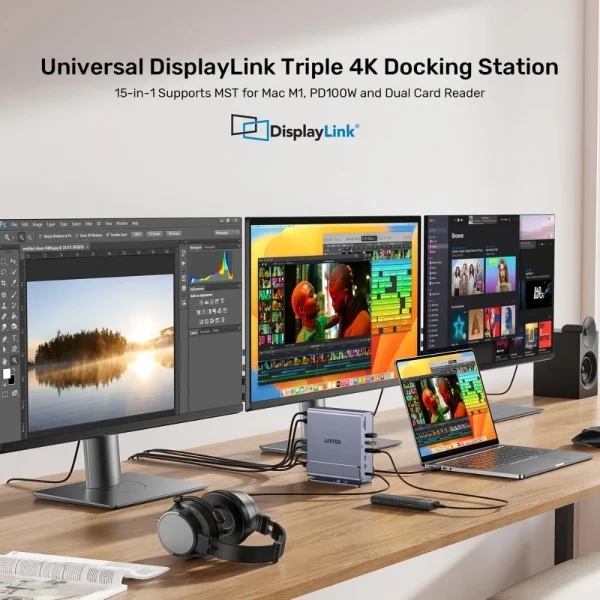 Dock UNITEK D1135AGY01 kết nối MacBook và 3 màn hình ngoài hiển thị Photoshop, dựng video, duyệt web qua công nghệ DisplayLink