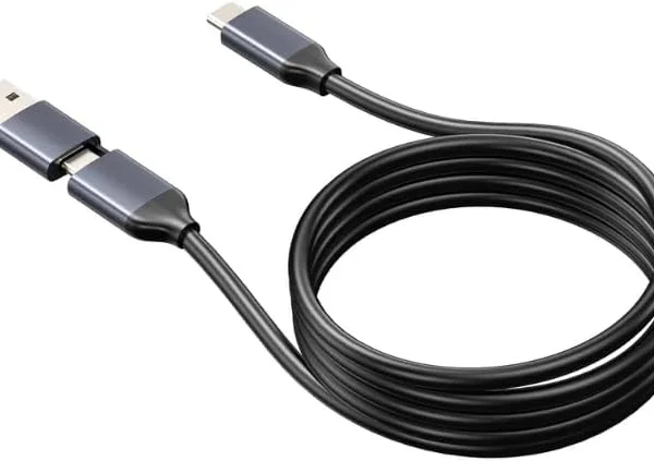 Cáp đi kèm dock UNITEK D1135AGY01 với đầu USB-C và đầu USB-A gắn miếng chuyển đổi tháo rời