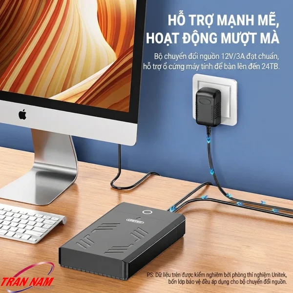 Hộp Đựng Ổ Cứng 3.5 Inch Unitek Y-3035BK — Chân Cắm USB-C, Hỗ Trợ Ổ Cứng Đến 18TB 7 UNITEK Y-3035BK dùng bộ chuyển đổi nguồn đạt chuẩn 4 lớp bảo vệ, hỗ trợ ổ cứng desktop dung lượng lớn