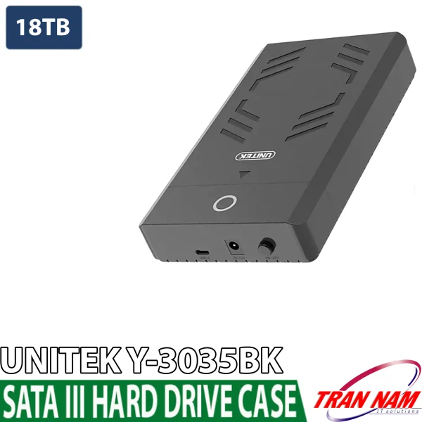 Hộp đựng ổ cứng 3.5 inch UNITEK Y-3035BK cổng USB-C, hỗ trợ dung lượng đến 18TB, nút nguồn riêng