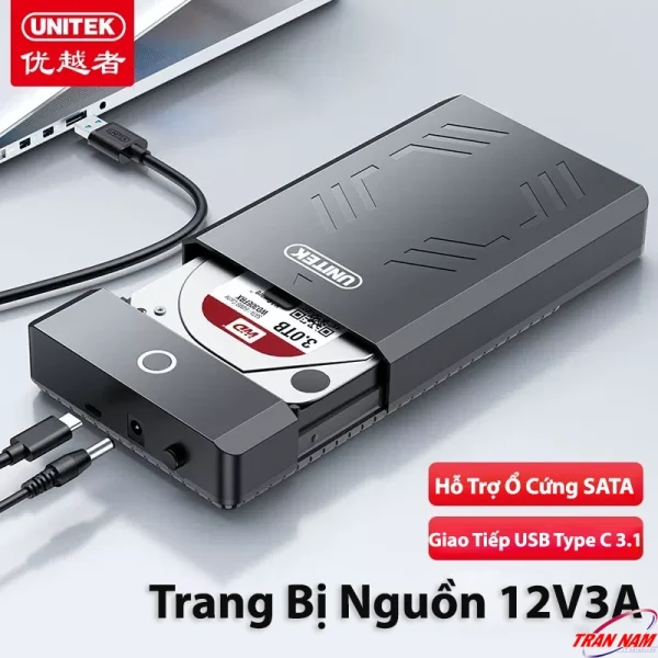 Hộp Đựng Ổ Cứng 3.5 Inch Unitek Y-3035BK — Chân Cắm USB-C, Hỗ Trợ Ổ Cứng Đến 18TB 3 UNITEK Y-3035BK trang bị nguồn 12V/3A, giao tiếp USB Type-C 3.1, hỗ trợ ổ cứng SATA