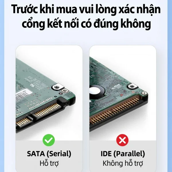 Hộp Đựng Ổ Cứng 3.5 Inch Unitek Y-3035BK — Chân Cắm USB-C, Hỗ Trợ Ổ Cứng Đến 18TB 8 Xác nhận ổ cứng chuẩn SATA trước khi mua UNITEK Y-3035BK, không hỗ trợ ổ IDE Parallel