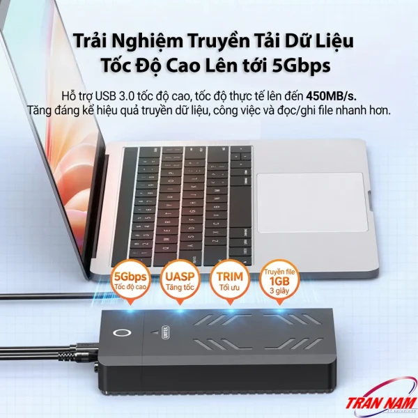 Hộp Đựng Ổ Cứng 3.5 Inch Unitek Y-3035BK — Chân Cắm USB-C, Hỗ Trợ Ổ Cứng Đến 18TB 5 UNITEK Y-3035BK tốc độ truyền thực tế đến 450MB/s, chép file 1GB trong 3 giây