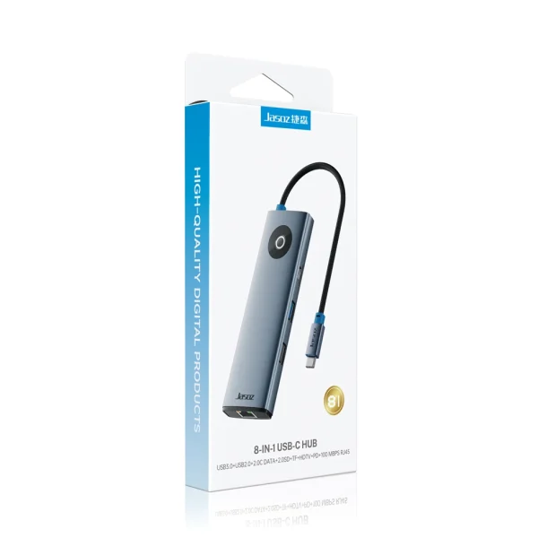 Bộ Chuyển USB-C Sang HDMI 4K@30Hz, RJ45, Đọc Thẻ SD/TF, Sạc PD 100W Jasoz T-H138 1 Bao Bì Hub USB-C Jasoz T-H138