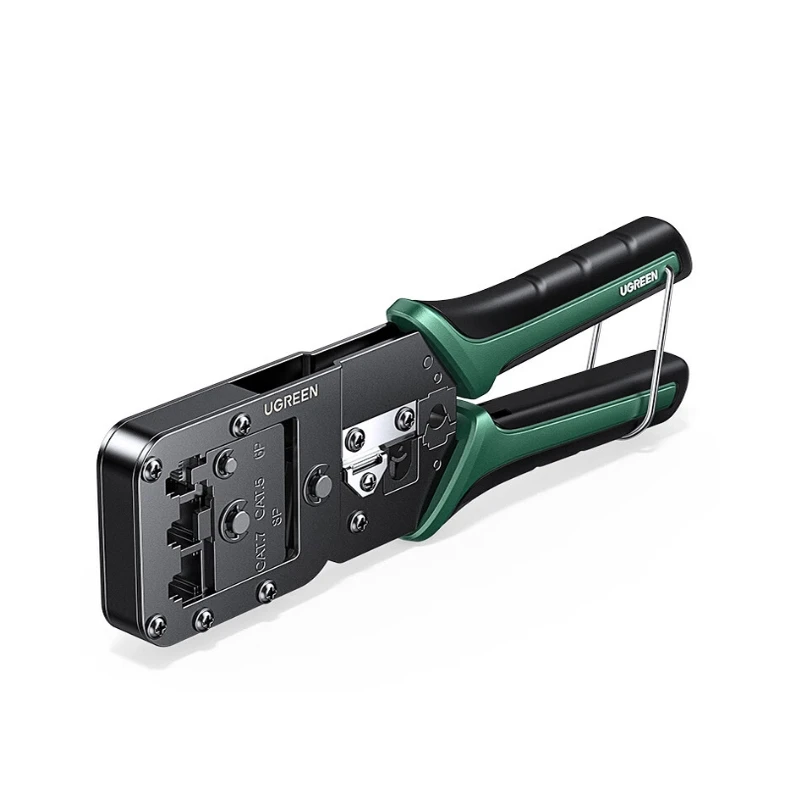 Chi Tiết Đầu Ép Và Lưỡi Cắt Kìm Ugreen 15115 Cận cảnh đầu ép và lưỡi cắt kìm bấm mạng Ugreen 15115 khắc chuẩn CAT7 CAT5 8P