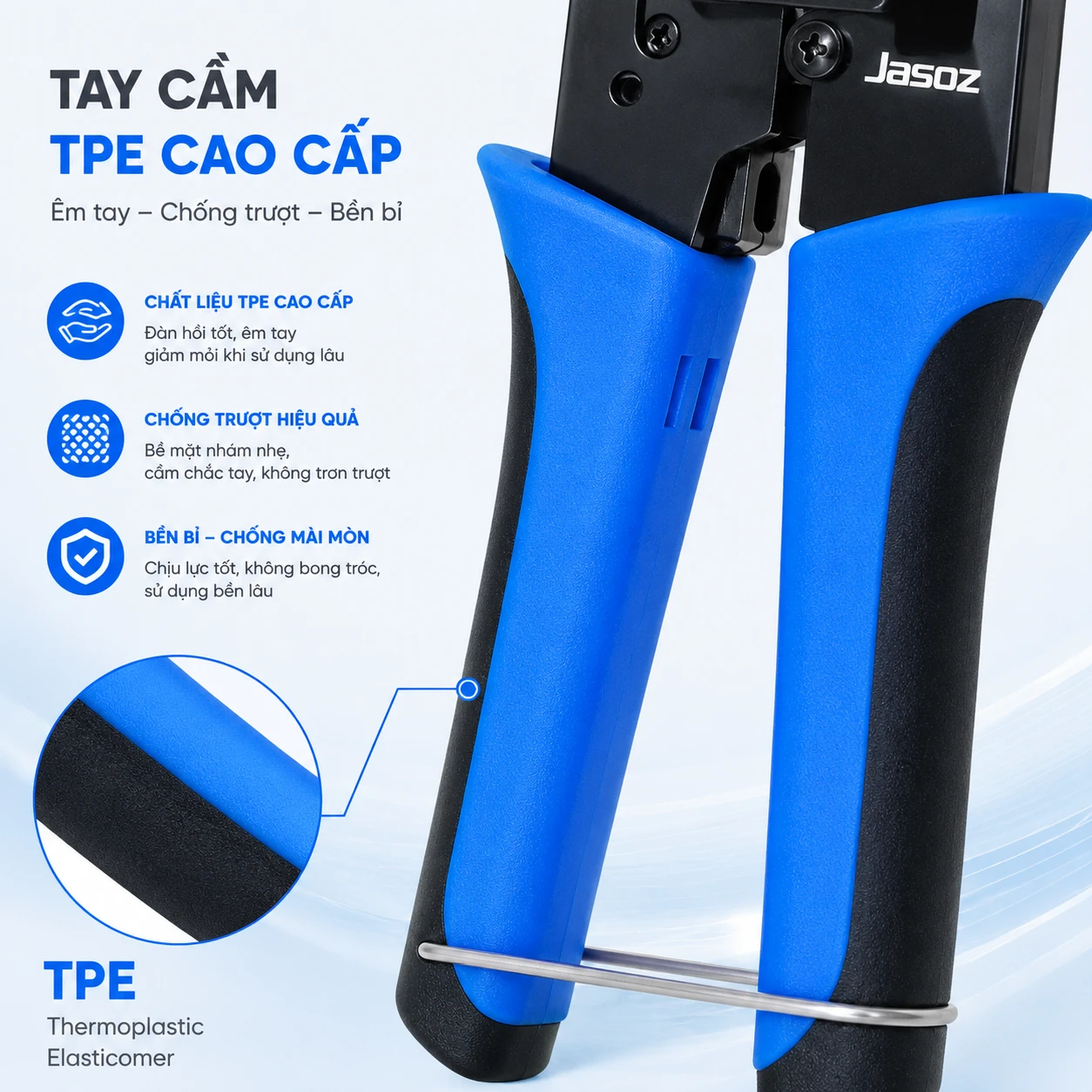 Tay Cầm TPE Cao Cấp Kìm Bấm Mạng Jasoz T-E313 Tay cầm TPE cao cấp kìm bấm mạng Jasoz T-E313 đàn hồi chống trượt chống mài mòn