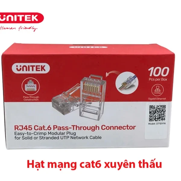 Đầu Bấm Mạng RJ45 Cat6 Xuyên Thấu Unitek OT1091ATP01