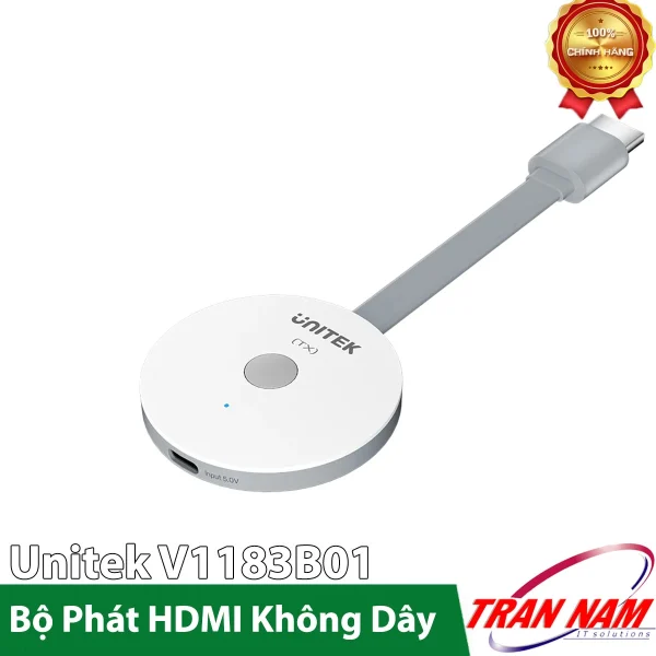 Bộ phát HDMI không dây Unitek V1183B01 hình tròn, nguồn vào USB-C 5V, chính hãng, dùng kèm bộ thu V1183A01