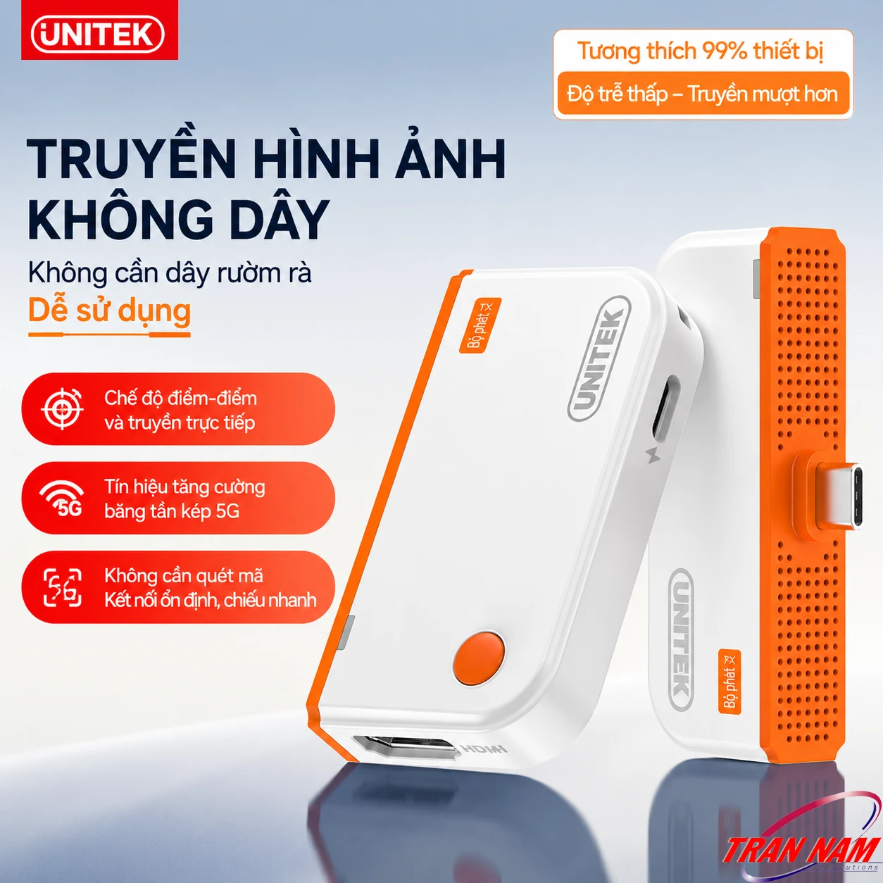 Unitek V1715A Truyền Hình Ảnh Không Dây Băng Tần Kép 5G Bộ phát và bộ thu Unitek V1715A truyền hình ảnh không dây, băng tần kép 5G, độ trễ thấp, không cần quét mã