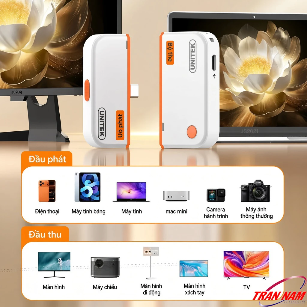 Unitek V1715A Tương Thích Đa Dạng Thiết Bị Nguồn Và Hiển Thị Đầu phát Unitek V1715A tương thích điện thoại, máy tính bảng, laptop, Mac mini, camera; đầu thu tương thích màn hình, máy chiếu, TV