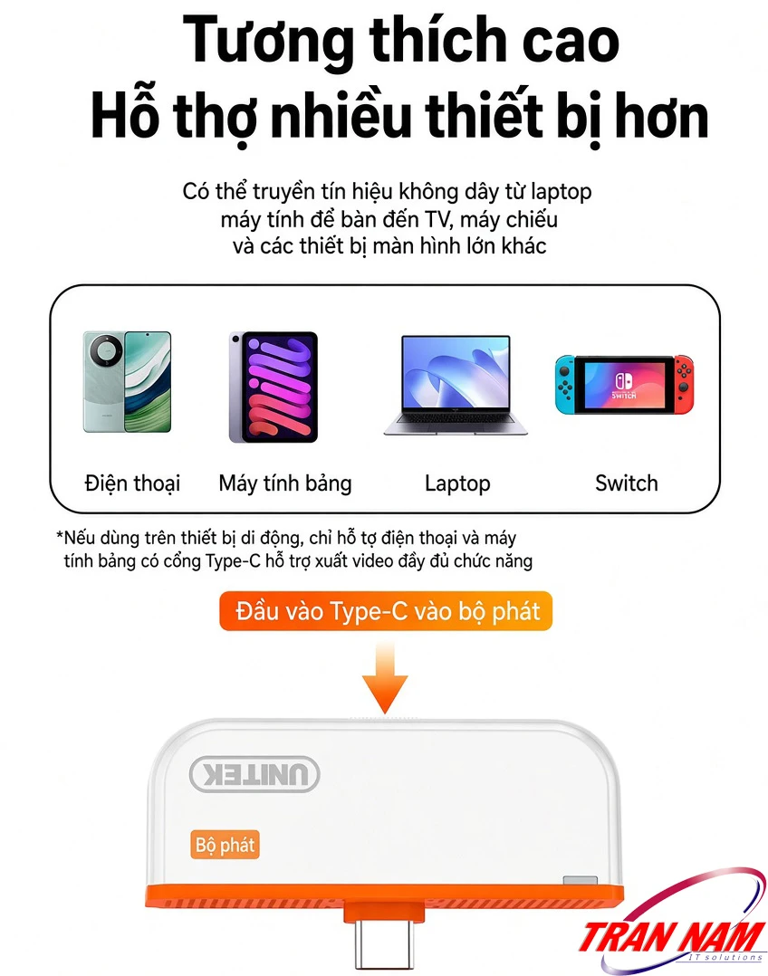 Unitek V1715A Tương Thích Điện Thoại, Máy Tính Bảng, Laptop, Nintendo Switch Đầu vào Type-C bộ phát Unitek V1715A tương thích điện thoại, máy tính bảng, laptop, Nintendo Switch có cổng Type-C xuất video