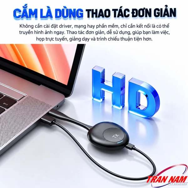 Bộ Thu Phát HDMI VGA Không Dây Unitek V182A — 4K@30Hz, 8 Phát 1 Nhận, 50m 8 Bộ phát TX Unitek V182A cắm vào cổng HDMI laptop, cáp USB-C cấp nguồn nối kèm
