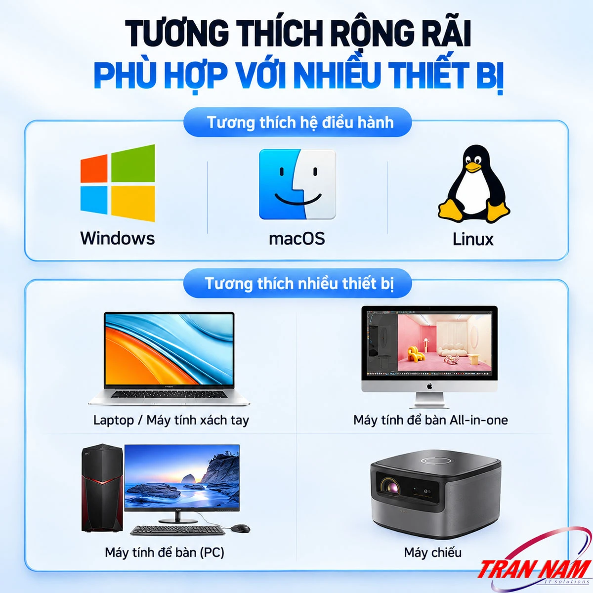 Thiết bị tương thích Unitek V182A Unitek V182A tương thích Windows, macOS, Linux và dùng với laptop, máy All-in-one, PC để bàn, máy chiếu
