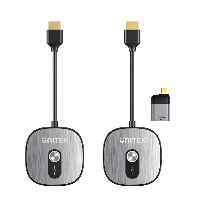 Unitek V1717CBK01 bộ phát TX, bộ nhận RX và adapter USB-C HDMI Bộ truyền HDMI không dây Unitek V1717CBK01 gồm TX, RX và adapter USB-C sang HDMI