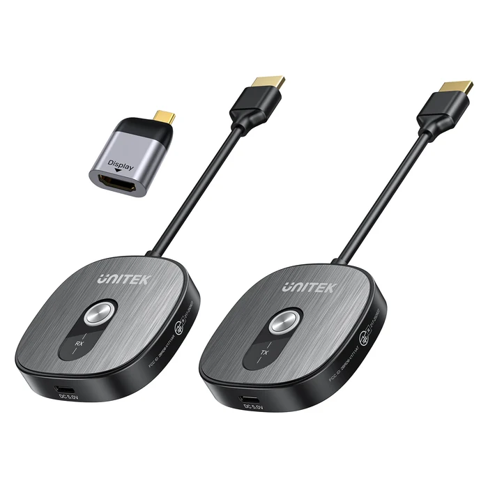 Unitek V1717CBK01 bộ TX RX HDMI không dây kèm adapter USB-C HDMI Bộ truyền HDMI không dây Unitek V1717CBK01 gồm bộ phát TX, bộ nhận RX và adapter USB-C sang HDMI