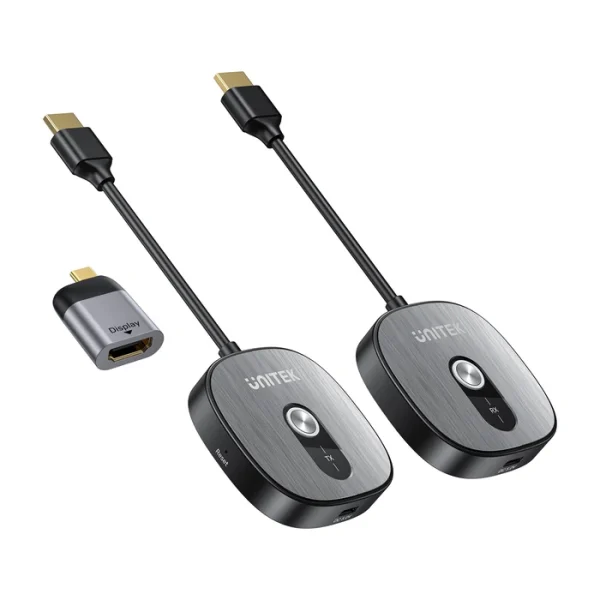 Bộ Truyền HDMI Không Dây 4K Unitek V1717CBK01 Khoảng cách 50M ( Hỗ Trợ 8 Thiết bị Phát , 1 Thiết bị Nhận, Tặng Kèm Đầu Chuyển USB-C Sang HDMI ) 3 Bộ truyền HDMI không dây Unitek V1717CBK01 gồm bộ phát TX, bộ nhận RX và adapter USB-C sang HDMI