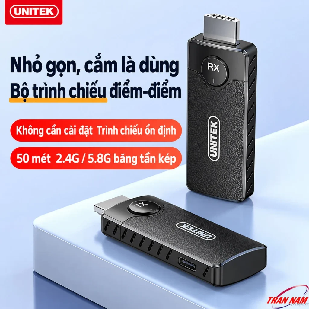 Bộ Truyền HDMI Không Dây Mini UNITEK V1708A — Full HD 1080P@60Hz, 50M 11 UNITEK V1708A bộ truyền HDMI không dây mini 1 TX 1 RX, 1080P@60Hz, băng tần 2.4GHz và 5.8GHz