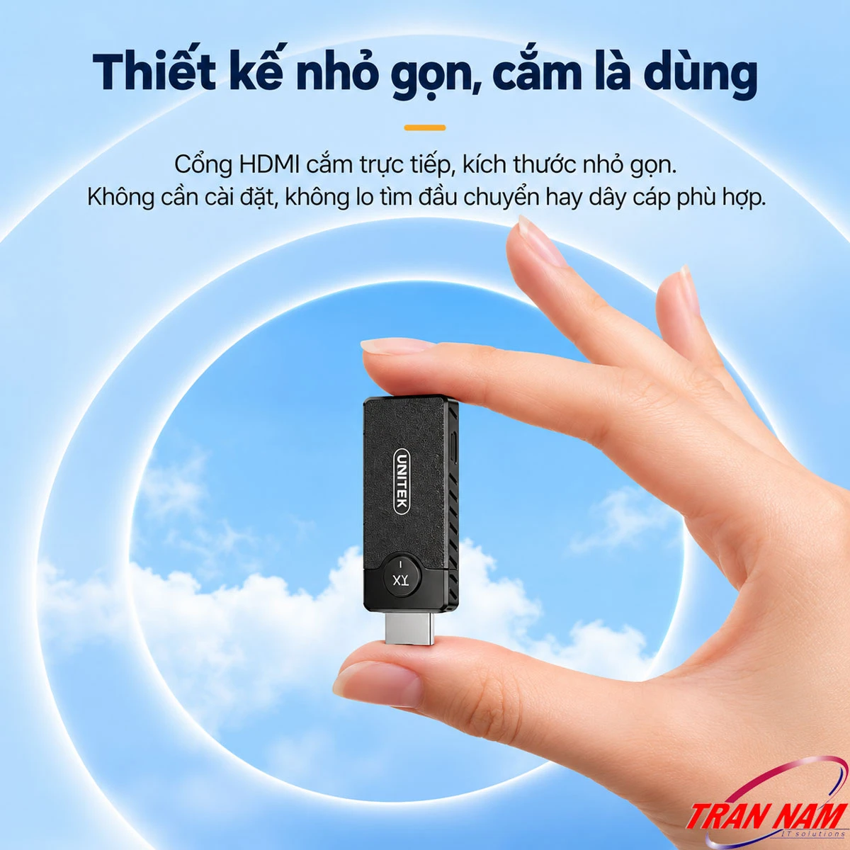 UNITEK V1708A thiết kế mini cắm trực tiếp HDMI Thiết kế nhỏ gọn của bộ truyền HDMI không dây UNITEK V1708A dạng dongle cắm trực tiếp HDMI