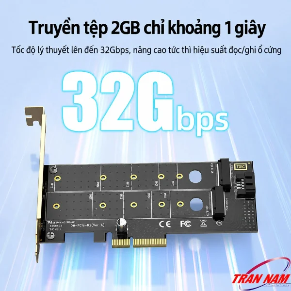 Card PCIe SSD 2 khe M.2 NVMe + SATA Unitek T1047A (2230/2242/2260/2280, tối đa 32Gbps) 2 Card PCIe Unitek T1047A, khe NVMe tốc độ tối đa 32Gbps