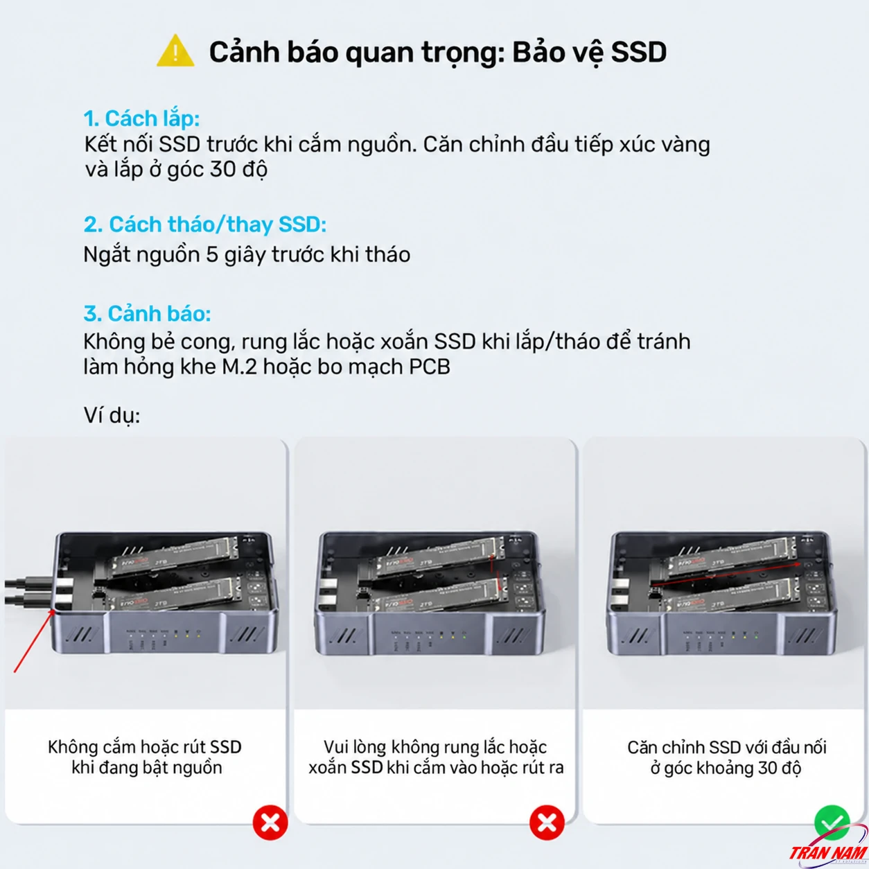 Unitek S1247AGY01 – Lưu ý bảo vệ SSD khi lắp và tháo Cảnh báo lắp và tháo SSD an toàn trên hộp SSD M.2 Unitek S1247AGY01