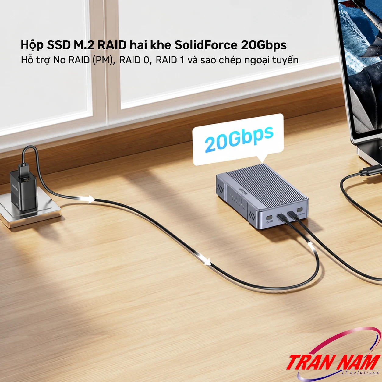 Unitek S1247AGY01 – Hộp SSD M.2 RAID hai khe 20Gbps Hộp SSD M.2 RAID hai khe Unitek S1247AGY01 SolidForce 20Gbps kết nối với máy tính