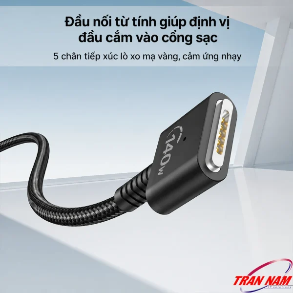 Đầu sạc từ tính Unitek C14121BK với năm chân tiếp xúc, tương thích MagSafe 3