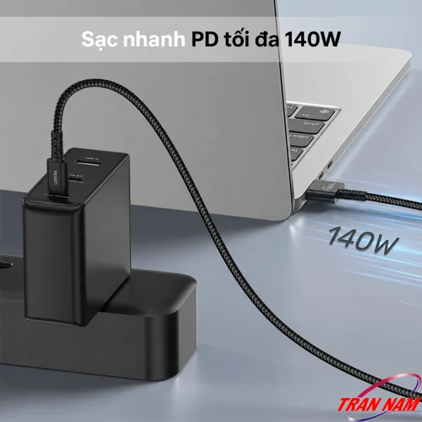 Cáp Unitek C14121BK kết nối củ sạc USB-C với MacBook, hỗ trợ sạc PD tối đa 140W