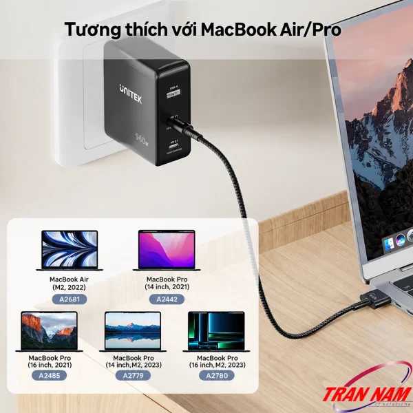 Các model MacBook Air và MacBook Pro tương thích cáp sạc Unitek C14121BK