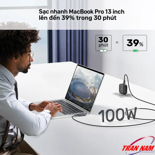 Cáp USB-C Unitek C14123BK kết nối MacBook Pro 13 inch với củ sạc