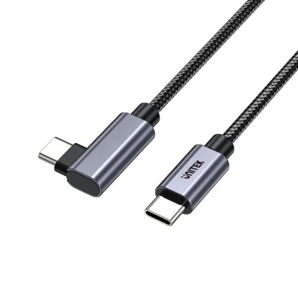 Hai đầu cáp USB-C Unitek C14123BK gồm một đầu thẳng và một đầu vuông góc 90 độ