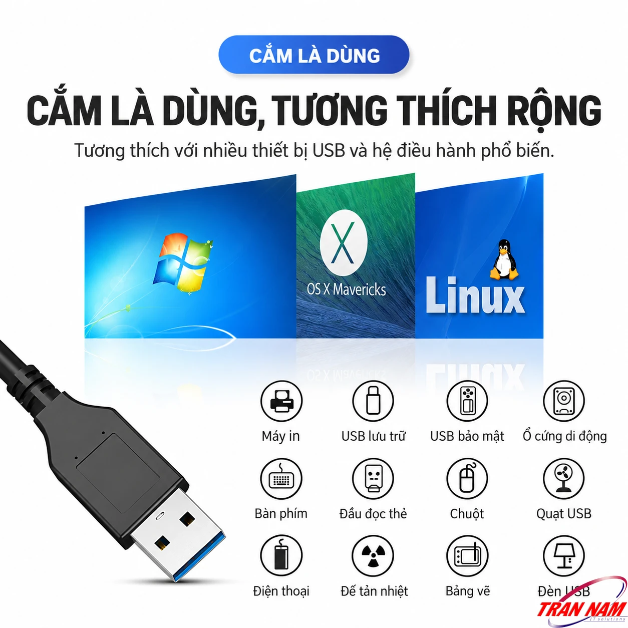 Unitek H305A tương thích với nhiều thiết bị USB Ảnh minh họa Unitek H305A kết nối máy in, ổ cứng, bàn phím, chuột và các thiết bị USB