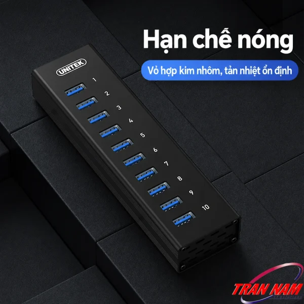 Hub Chia 10 cổng USB 3.0 5Gbps Unitek H305A- Có Nguồn Phụ DC 5V4A 5 Hub Unitek H305A với 10 cổng USB 3.0 và vỏ hợp kim nhôm màu đen
